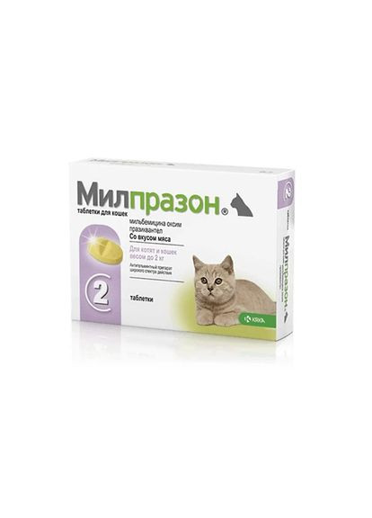 Таблетки для маленьких кошек и котят Милпразон до 2 кг 2 таб (3838989646233) KRKA (279566802)
