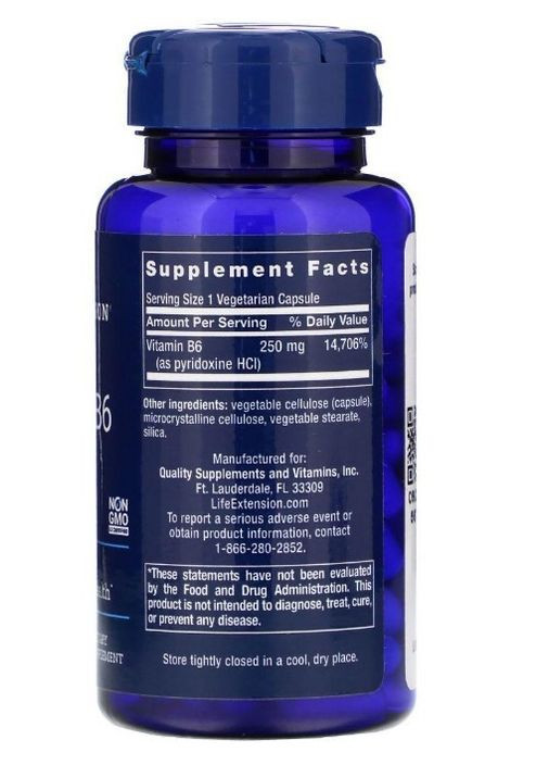 Витамин В6 Vitamin B6 250 мг 100 капсул Life Extension (357340130)