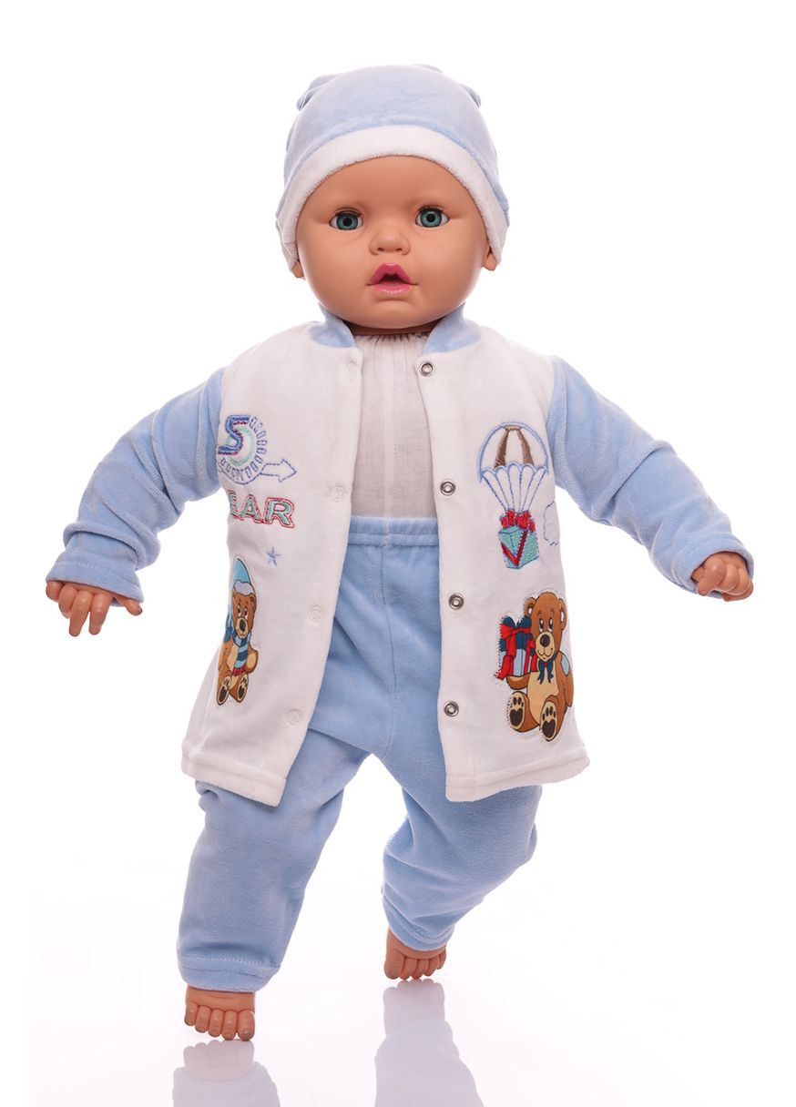 Голубой зимний костюм длинным рукавом для мальчика велюровый с мишками голубой 68 см (26607) BABYKROHA