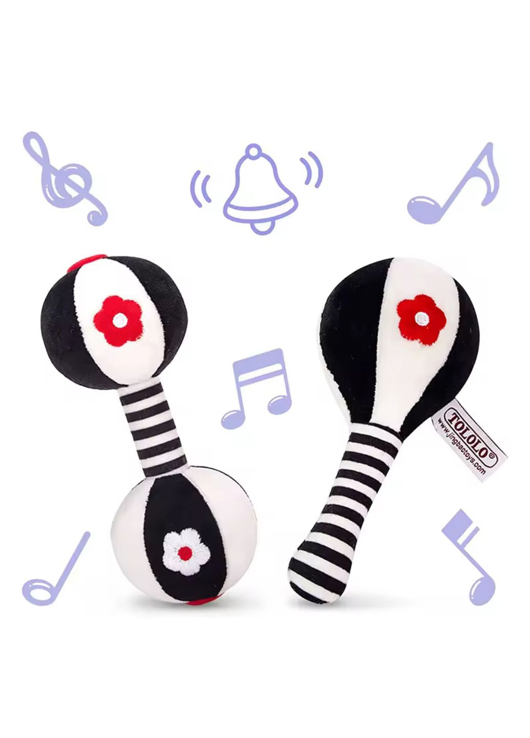 Набір з 2-х м’яких дитячих брязкалець маракаси Чорно-білі No Brand (358932947)
