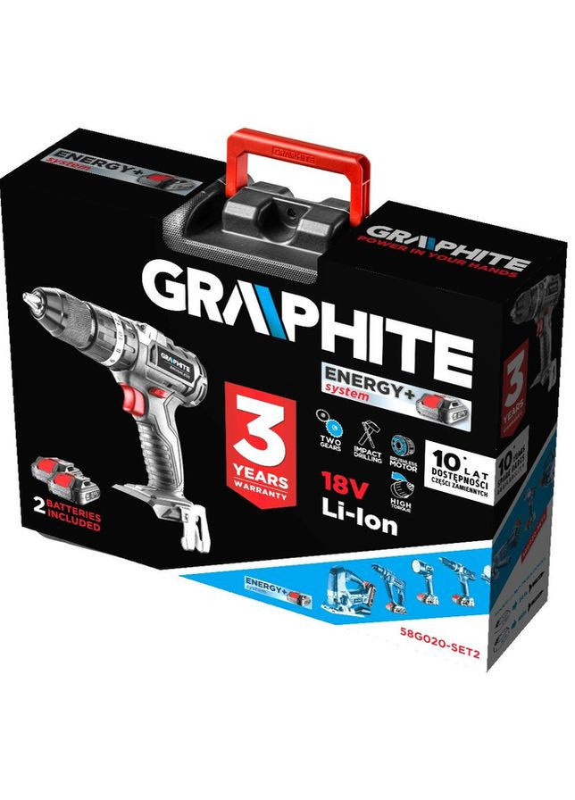 Шуруповерт-дрель аккумуляторная Energy+ (58G020-SET2) Graphite (360410865)