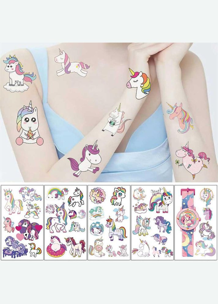Набор временных перебивных детских тату наклеек единорог 10 шт (NR0251_1) No Brand (327416728)