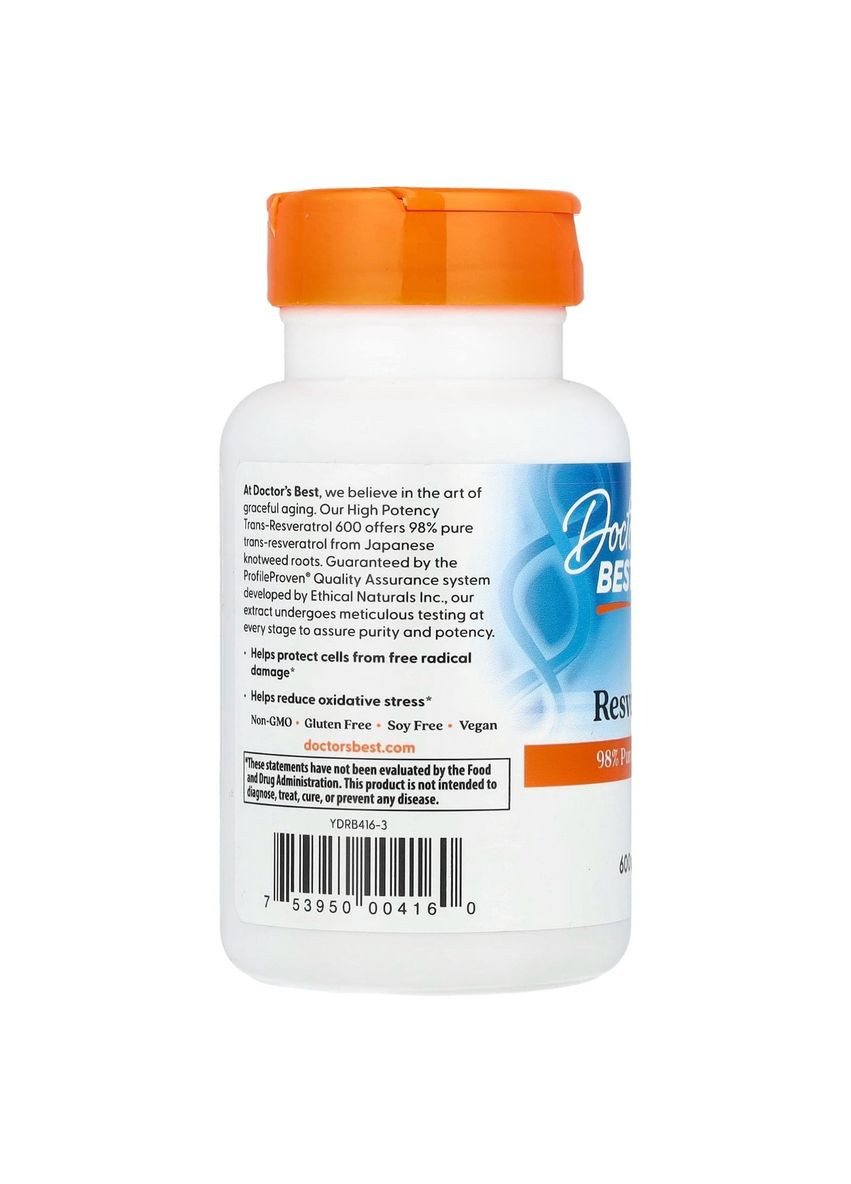 Ресвератрол, 600 мг, High Potency Trans-Resveratrol 600, 60 вегетарианских капсул. Doctor's Best (322741144)