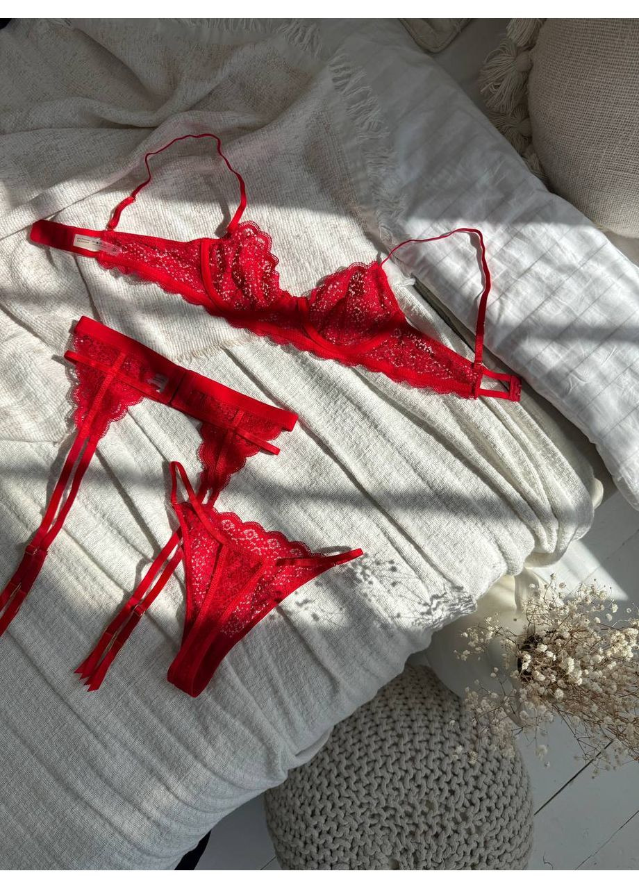 Червоний балконет комплект жіночої білизни | ніжний мереживний, червоне спокушання Vital-Textile з кісточками поліестер, еластан