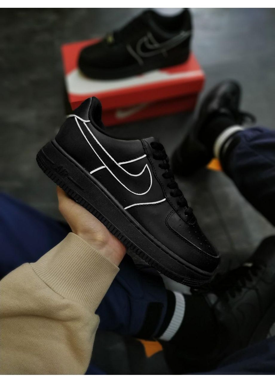Чорні Осінні кросівки чоловічі nike air force 1 black white 12 найк аір форс 1 преміум No Brand