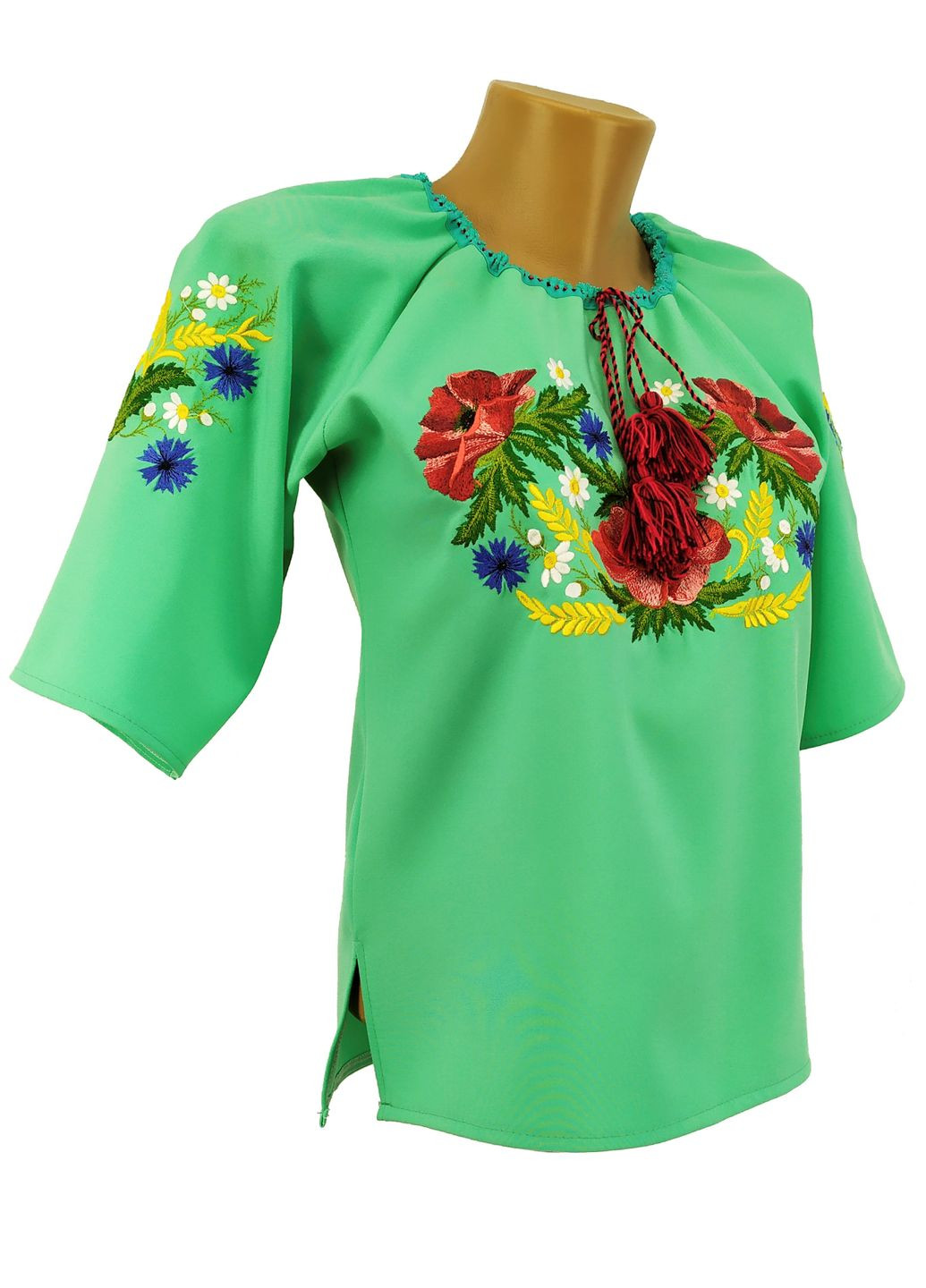 Бирюзовая женская вышиванка маки НоКо узор цветочный (307926049)