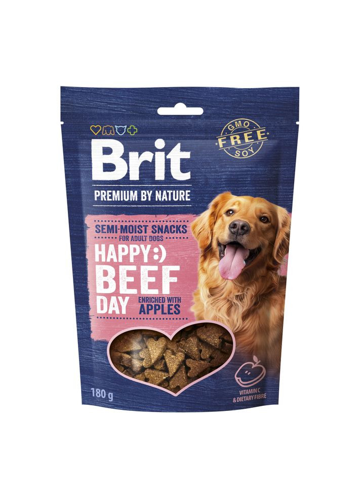 Ласощі для собак Premium Semi-moist Snacks, 180 г, напіввологі з яловичиною та яблуками Brit (317255579)