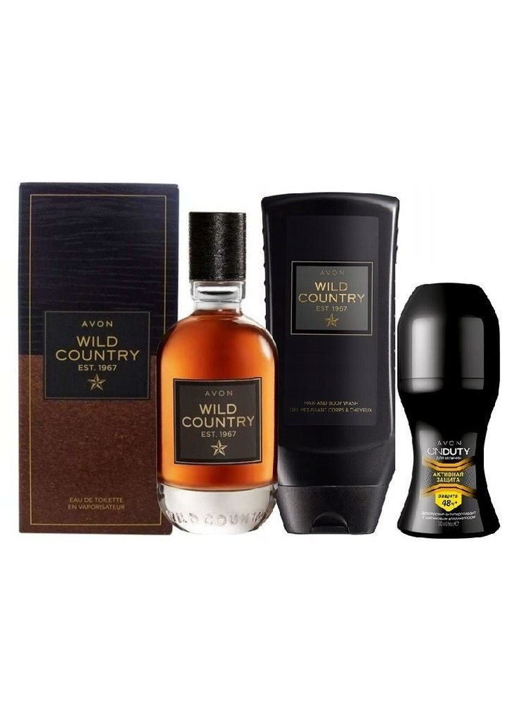 Набір: Туалетна вода Wild Country 75 мл, кульковий дезодорант, гель для душу Avon (316450468)