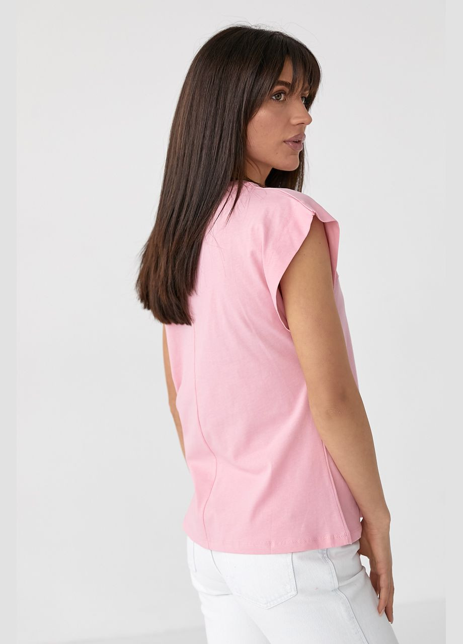 Рожева літня однотонна футболка з подовженим плечовим швом 09107 з коротким рукавом Lurex