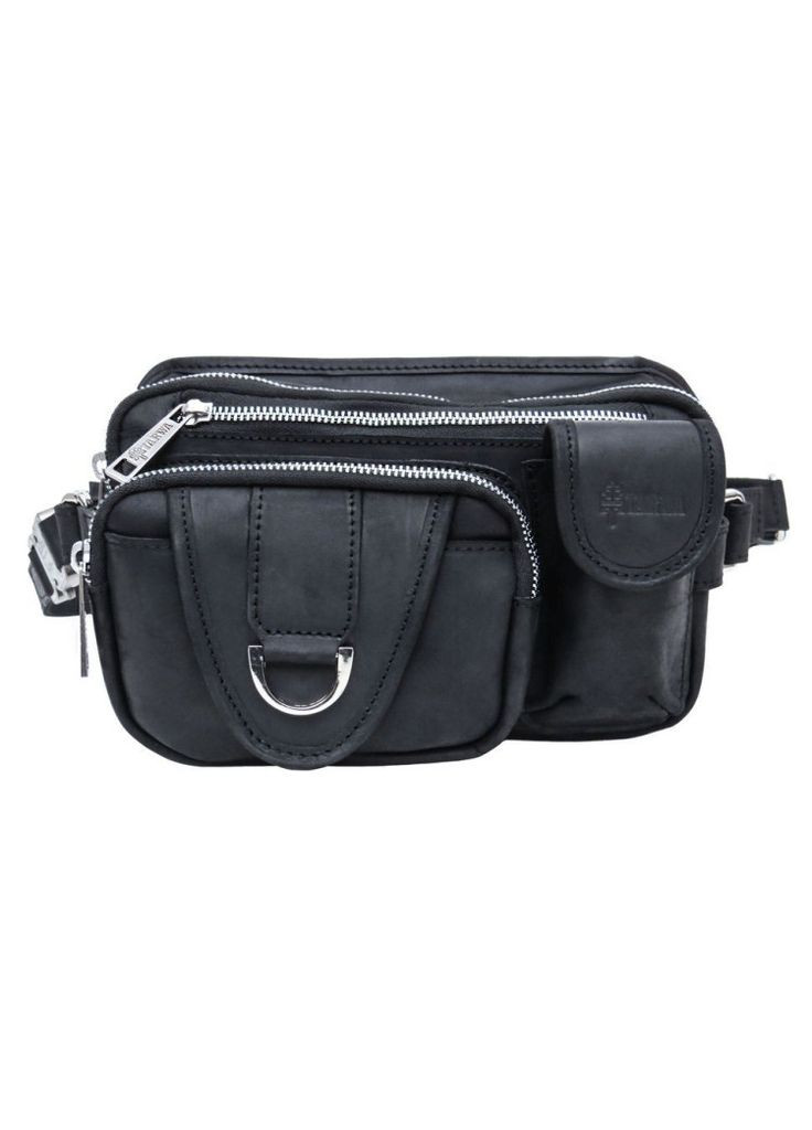 Мужская поясная сумка из натуральной кожи с тремя крупными отделениями черная TARWA (302315105)
