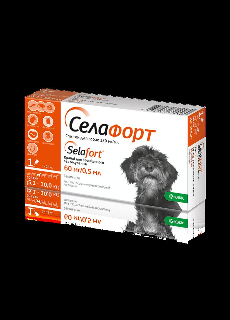 Капли Селафорт от блох, клещей и гельминтов для собак весом 5.110 кг, 1 пипетка (*) KRKA (306855497)