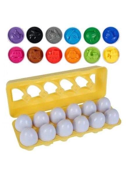 Розвиваюча іграшка-сортер яйця LB895 Сортувальні яйця для моторики монтессорі 12 шт в лотку Транспорт Fun Game (327797074)