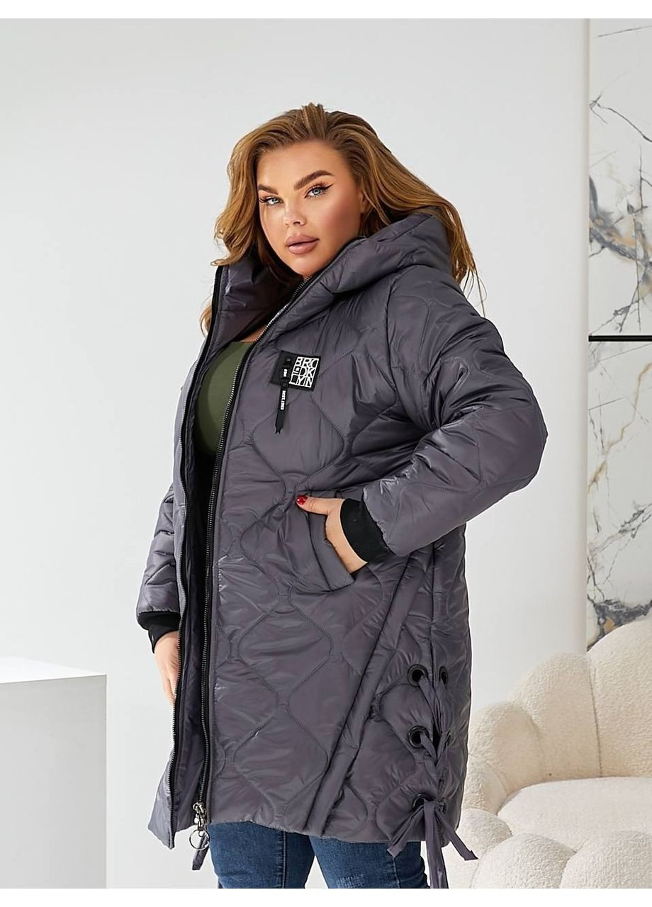 Графітова зимня зимова жіноча куртка великого розміру у кольорі графіт, подовжена, з капюшоном Boni Куртка