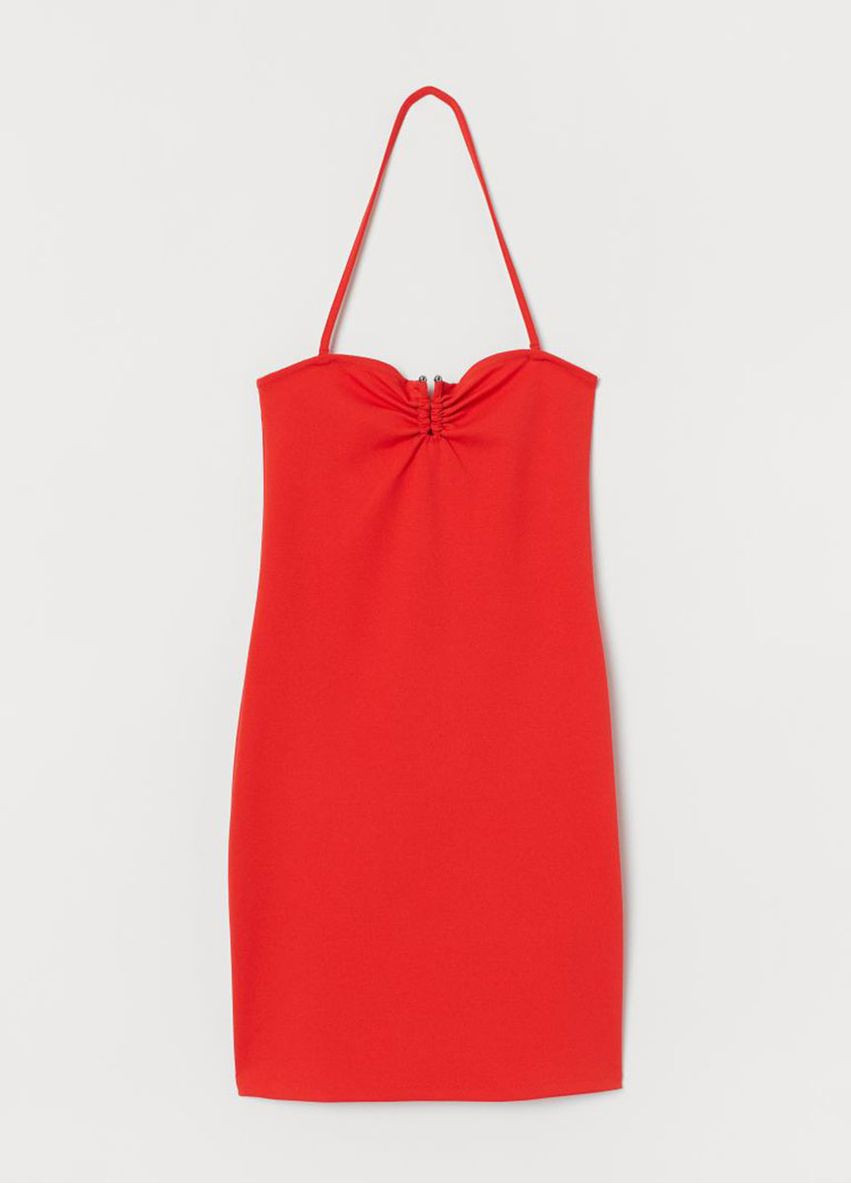 Красное кэжуал платье с открытой спиной H&M однотонное