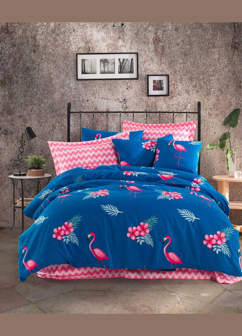 Постільна білизна Home Perfect Ranforce Flamingo блакитний полуторна Lotus (285778586)