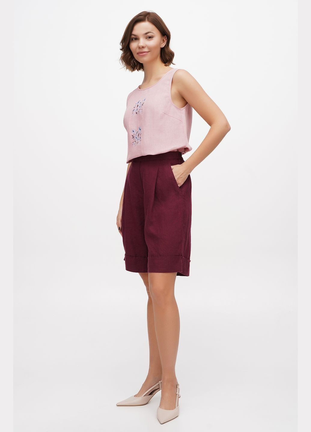 Довгі вільні лляні шорти на резинці висока посадка з кишенями Долорес., р., код 8348/54/999 ГАЛЕРЕЯ ЛЬОНУ (333164657)