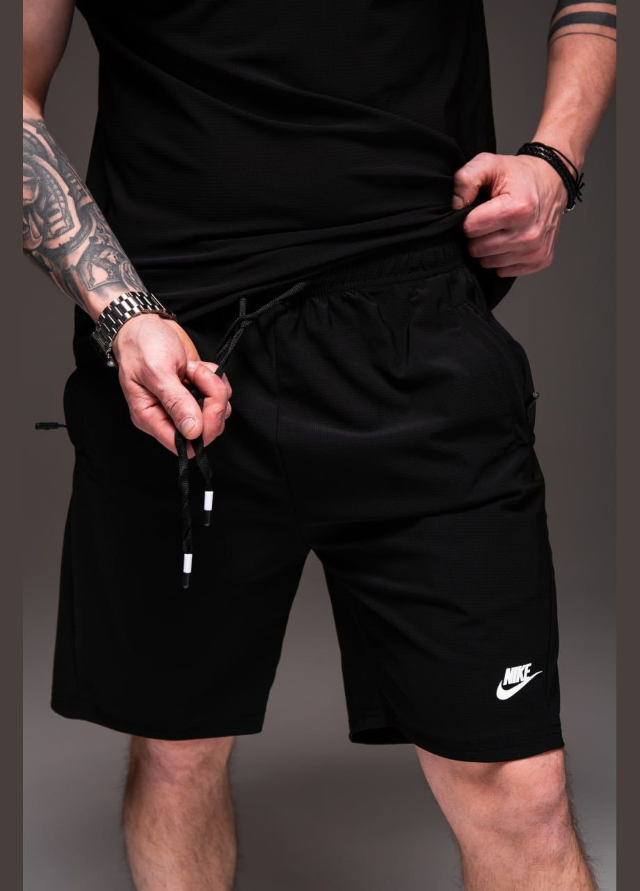 Черный летний костюм мужской шорты + футболка батал No Brand