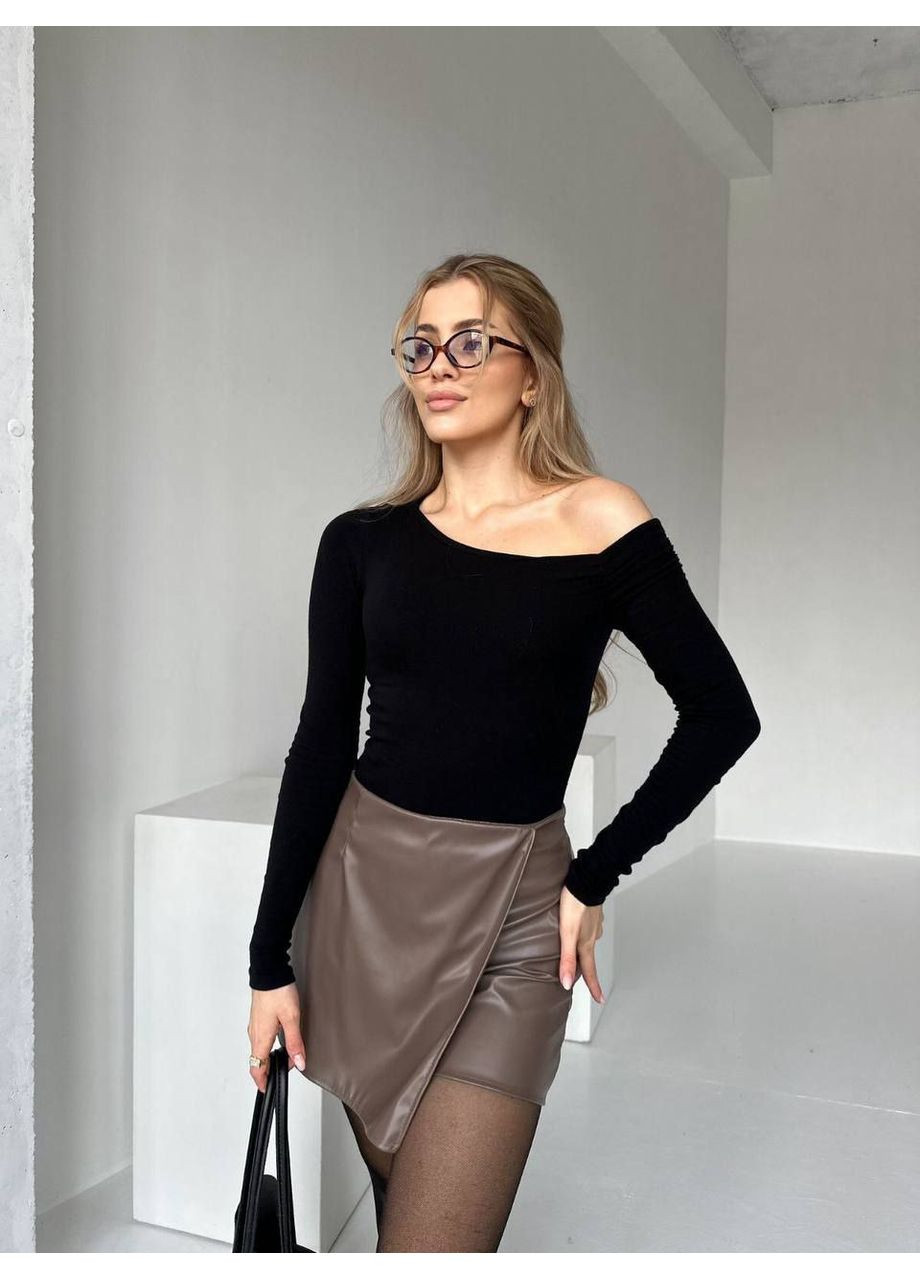 Жіноча спідниця-шорти з еко-шкiри кавового кольору 35934 Fashion (368999722)