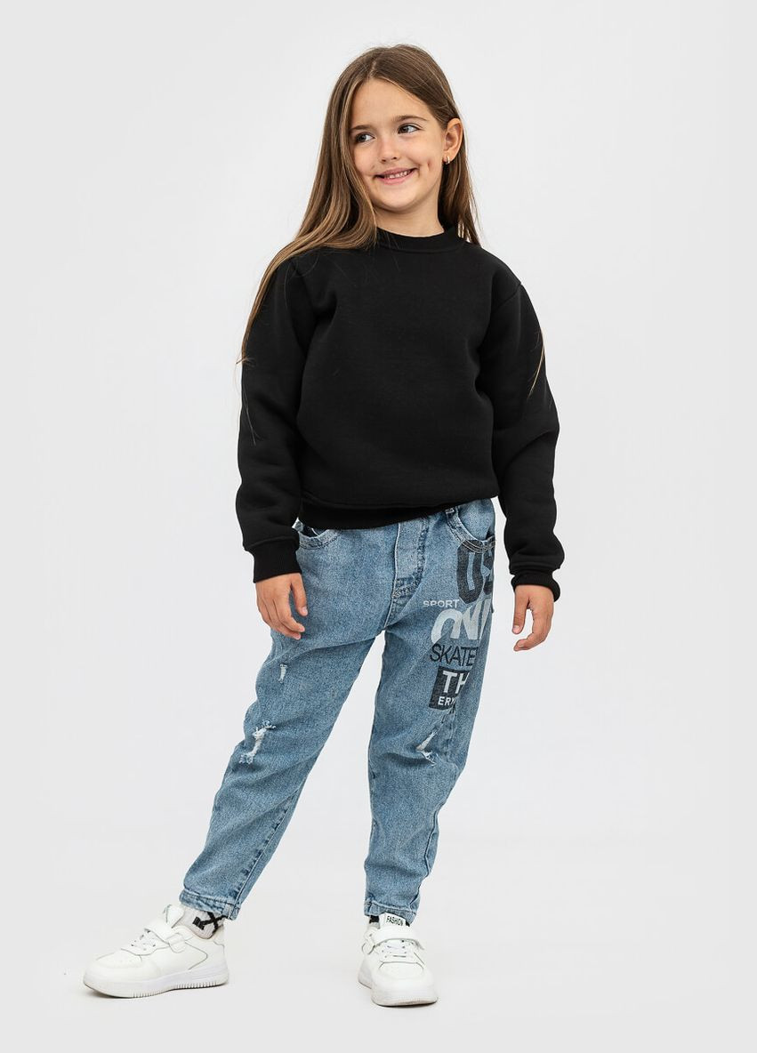 RAY світшот дитячий для дівчинки чорний утеплений однотонний чорний повсякденний футер