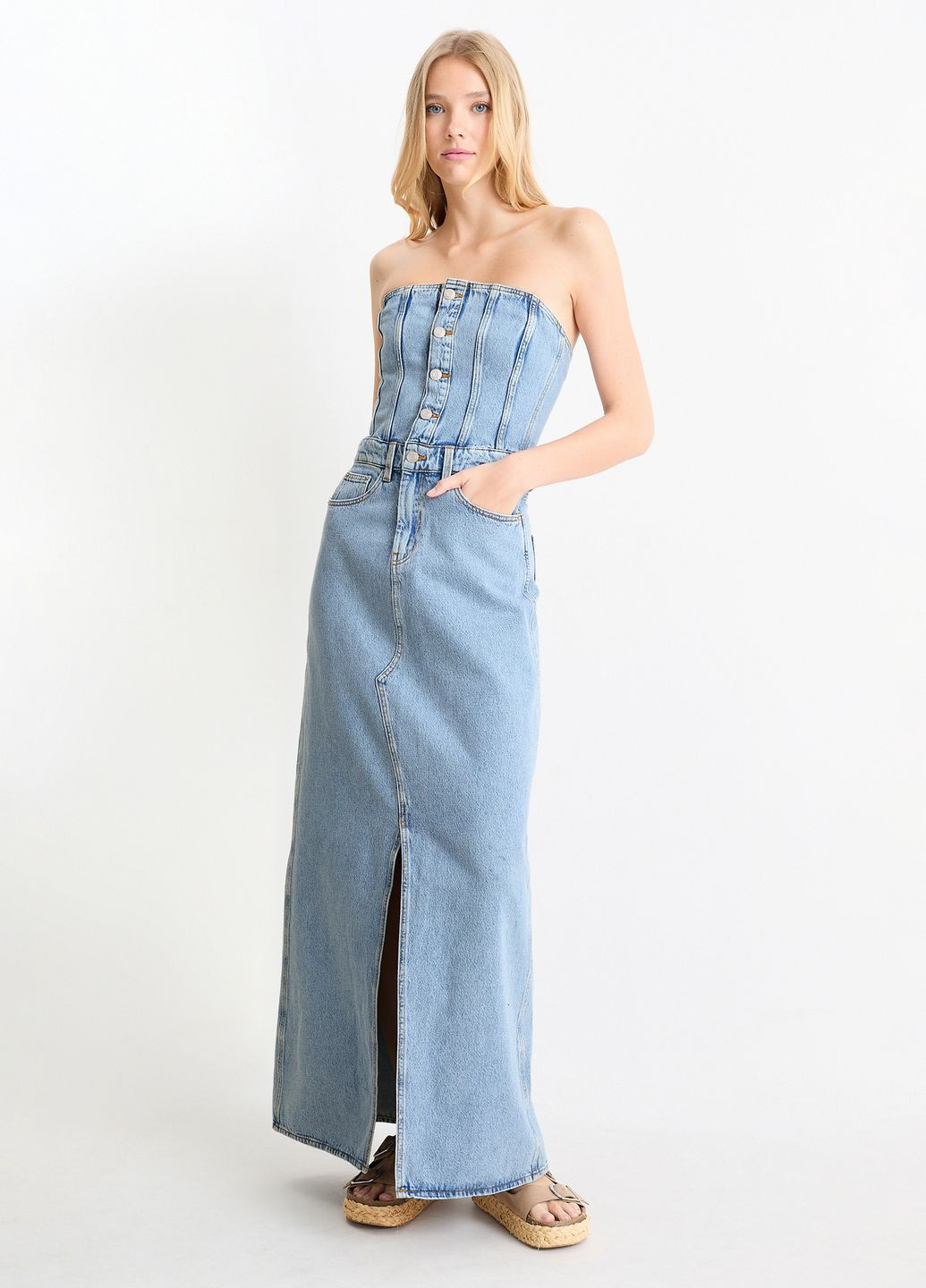 Голубое кэжуал джинсовое платье C&A однотонное