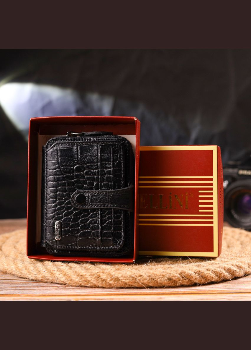 Практичне жіноче портмоне з натуральної фактурної шкіри 21491 Чорне Canpellini (331907012)