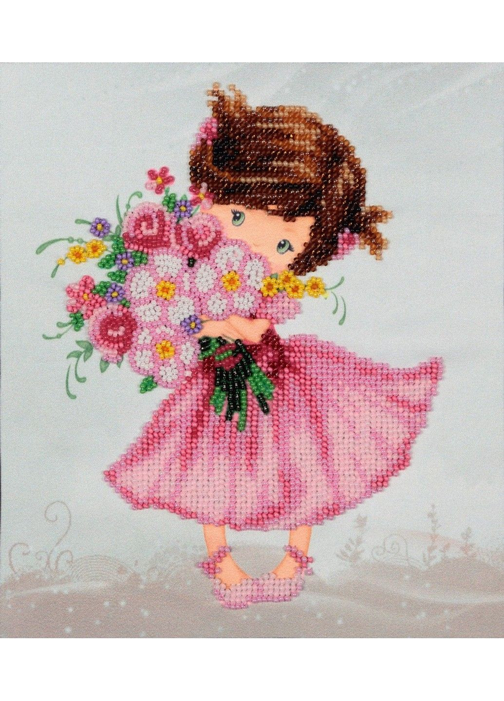 Набор для вышивки бисером Девочка с букетом принцесса маленькая девочка частичная выкладка,Чехия 18х21 см No Brand (333166078)