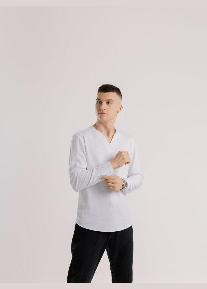 Чоловіча однотонна сорочка без гудзиків біла No Brand (341306102)