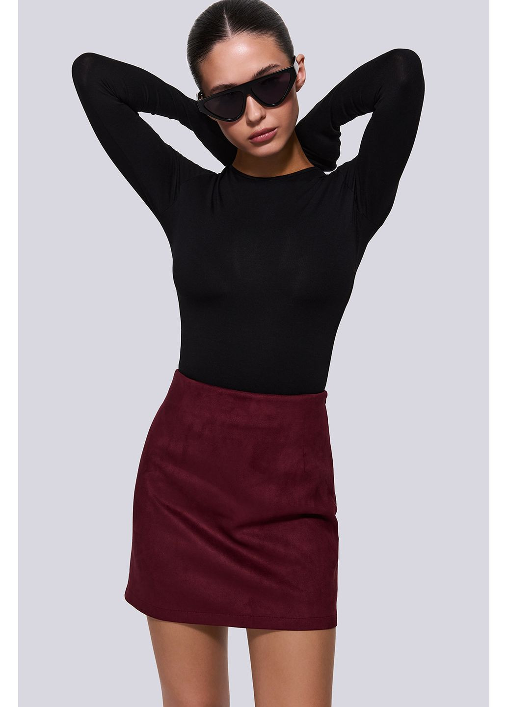 Темно-бордовая юбка-шорты из искусственной замши xs черный 717-1 Papaya