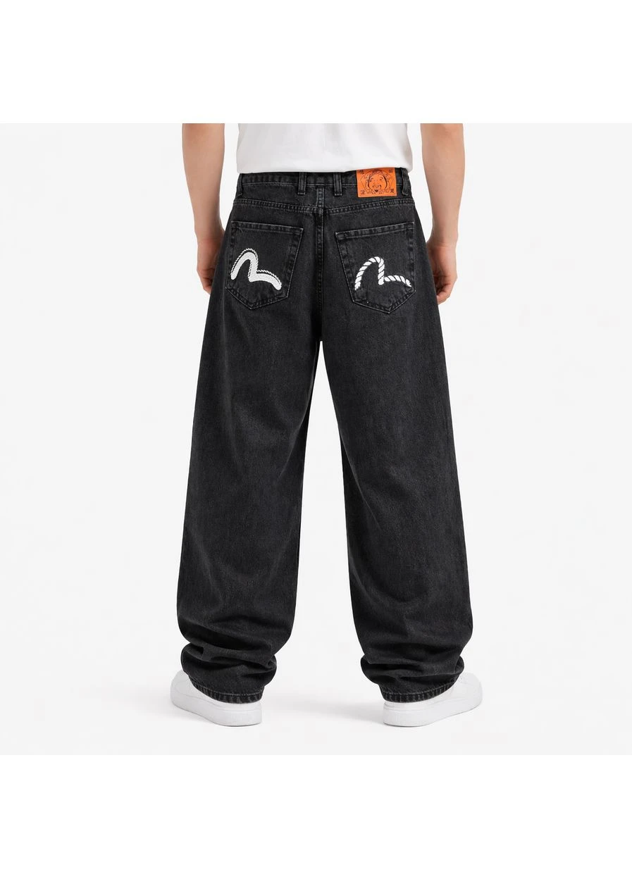 Чоловічі джинси широкі чорні прямі Туреччина Evisu (402042197)