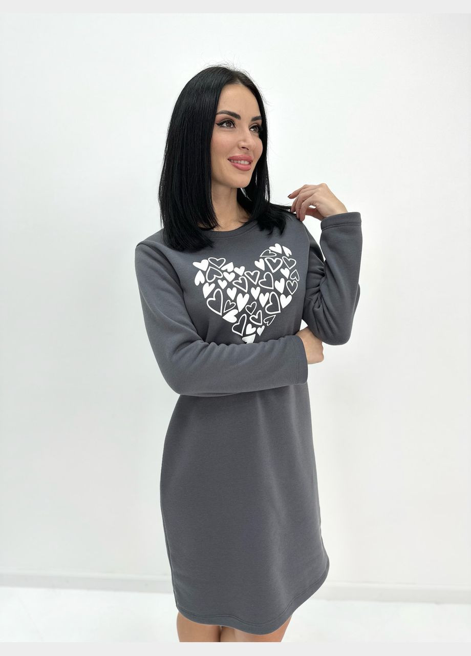 Графитовое теплое платье с принтом Fashion Girl