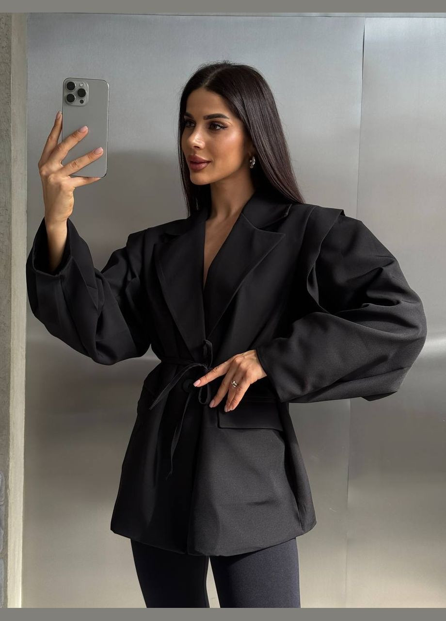 Черный женский трендовый оверсайз пиджак Vakko однотонный - всесезон