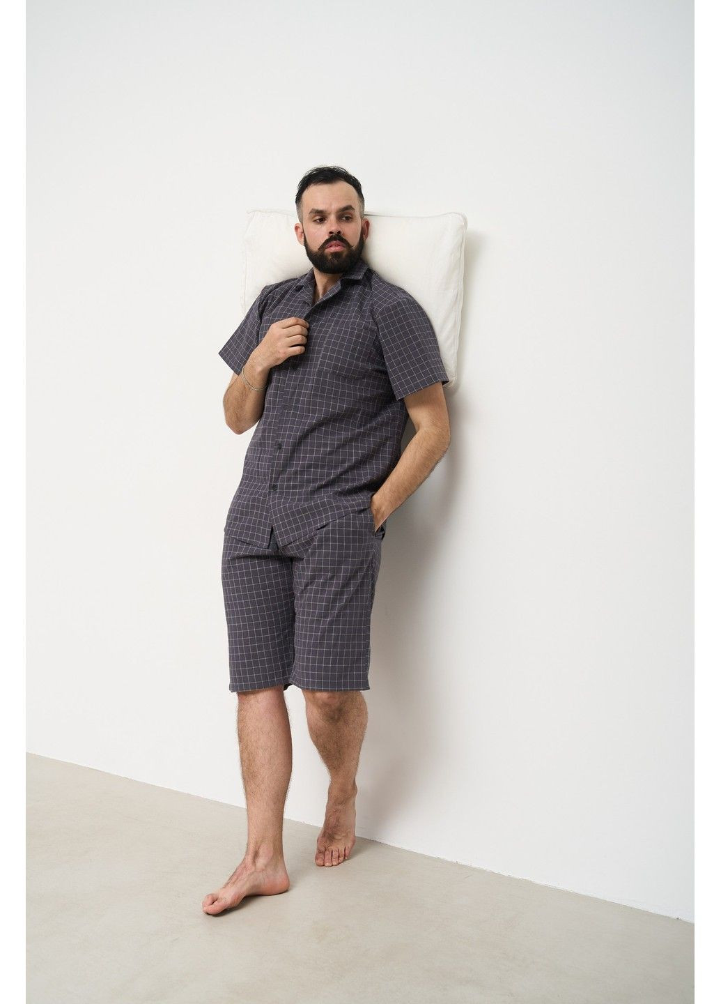 Піжама чоловіча в клітинку варена бавовна HOMELY SHORT з шортами графіт Handy Wear (293275168)