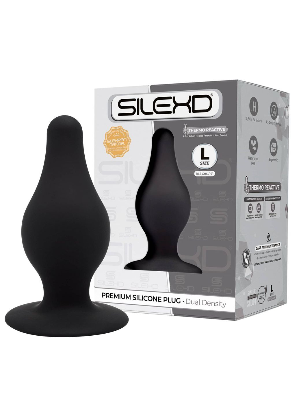 Анальна пробка термореактивна Plug Model 2 конічної форми, чорна, L Silexd (347315074)