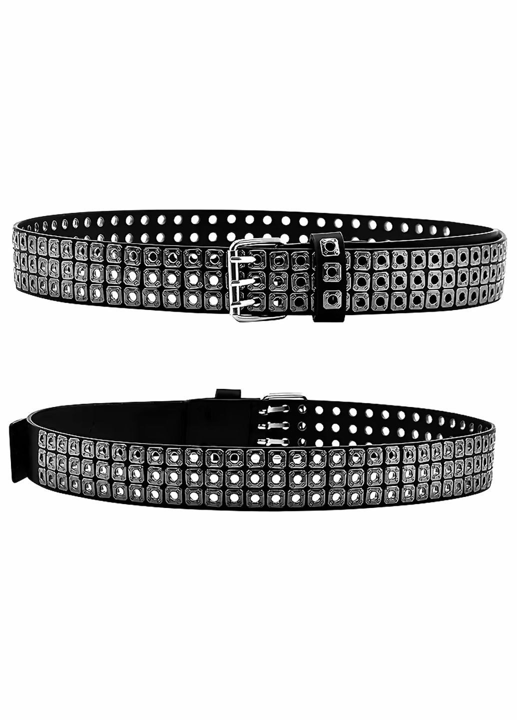 Ремень на пояс из экокожи "Заклепки люверсы 3 ряда" и металлической пряжкой Черный, Унисекс WUKE No Brand Ремінь (309020978)