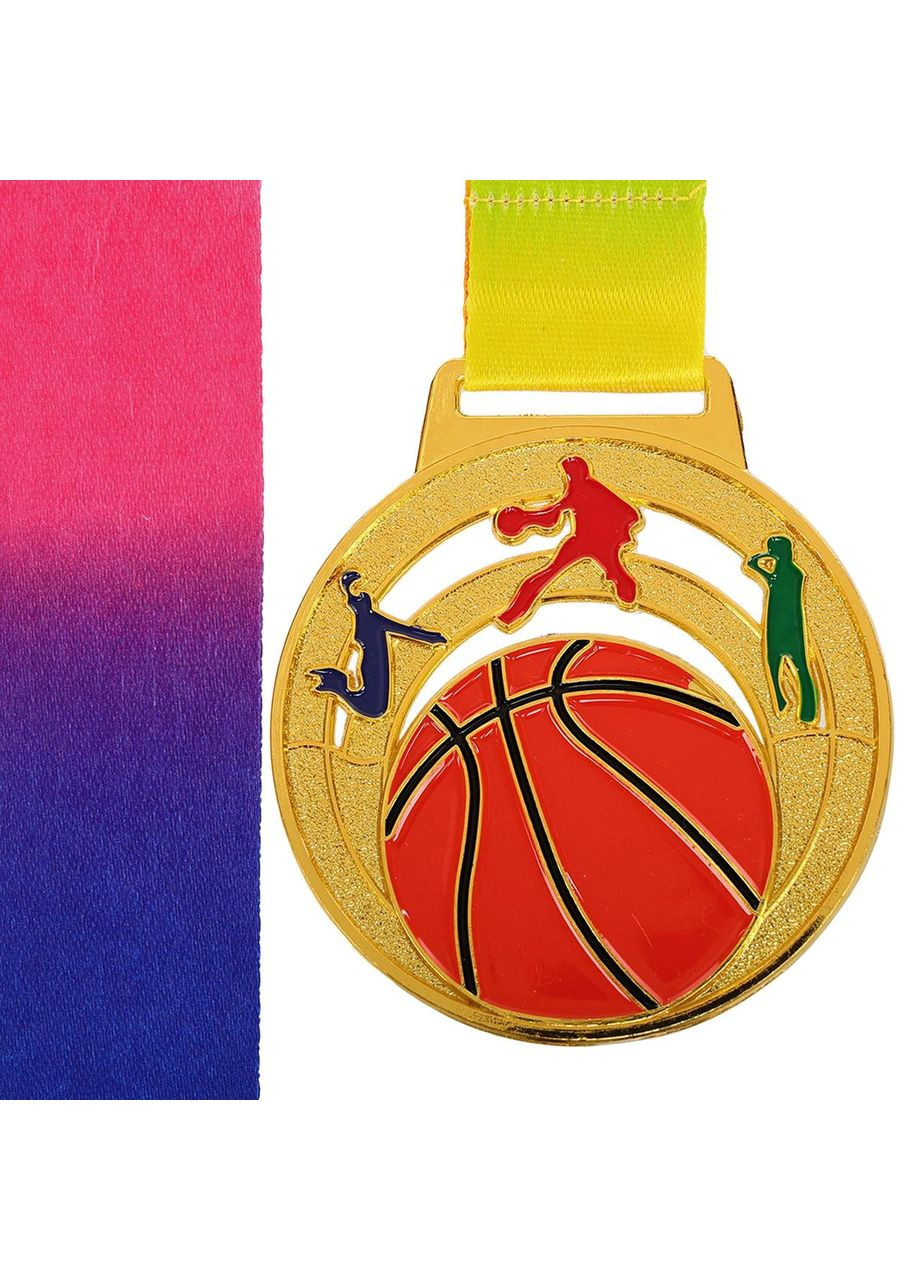 Медаль спортивна зі стрічкою кольорова тематична Баскетбол ø6,5см C-0639 (метал, 38g золото) SP-Sport (361436125)