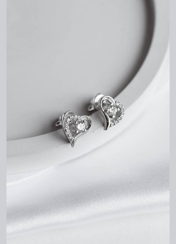 Срібні сережки-пусети "Серце" 2406R No Brand (331145352)