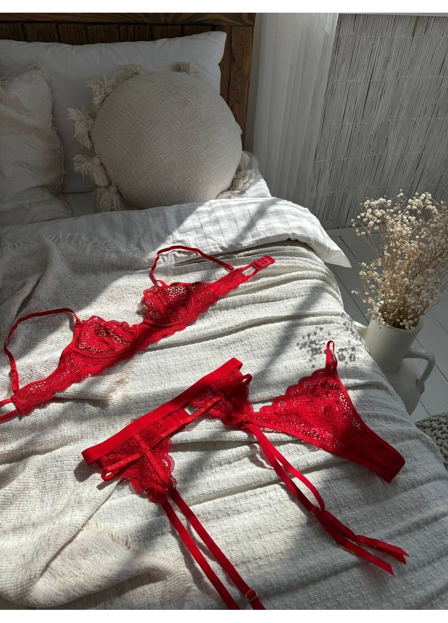 Червоний балконет комплект жіночої білизни | ніжний мереживний, червоне спокушання Vital-Textile з кісточками поліестер, еластан