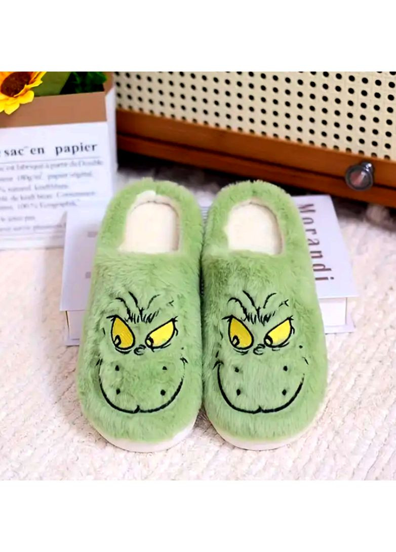 Тапочки мягкие рождественские плюшевые для дома Гринч. Зеленый No Brand (361866545)