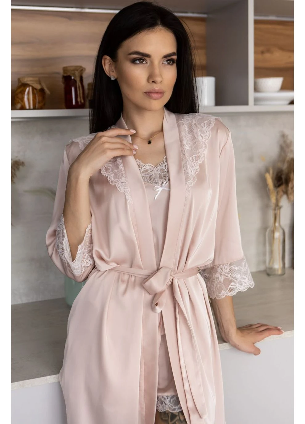 Жіночий шовковий халат з мереживом (mia1385) MiaNaGreen (393040187)