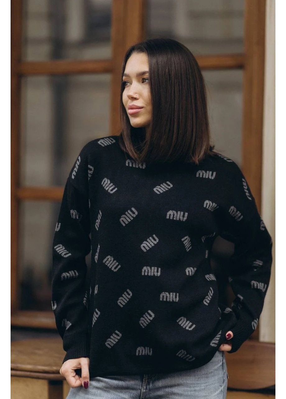 Черный демисезонный стильный женский свитер «miu miu» - замеры в описании пуловер Vione