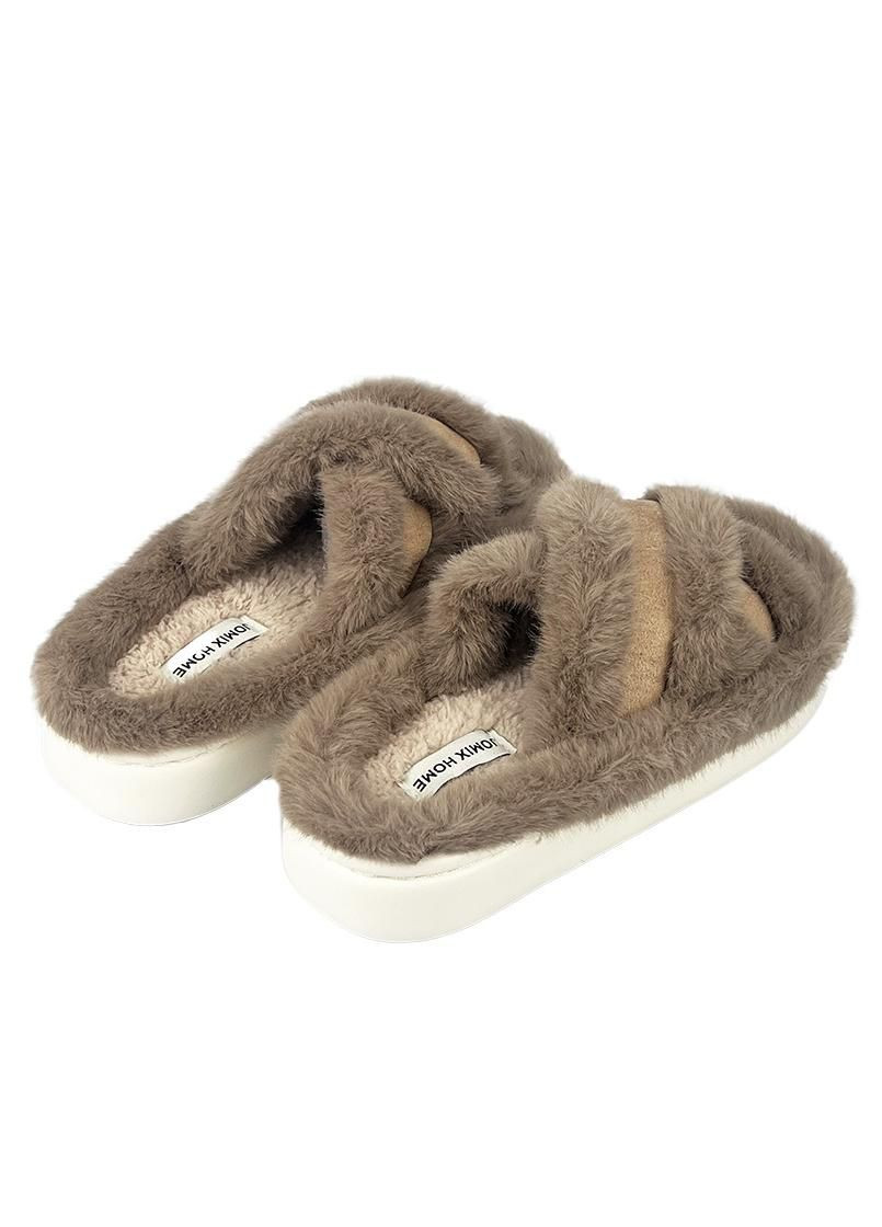 Коричневые женские домашние тапочки меховые на платформе коричневые 90636-3 Jomix