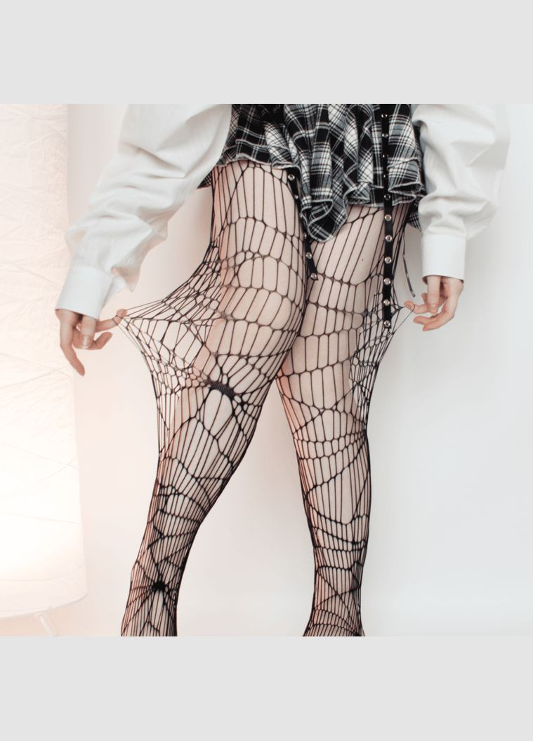 Чорні колготки в сіточку павутиння химерний фентезі стиль плетені панчохи добре тягнуться рвані візерунок павук готика еластичні No Brand (323659066)