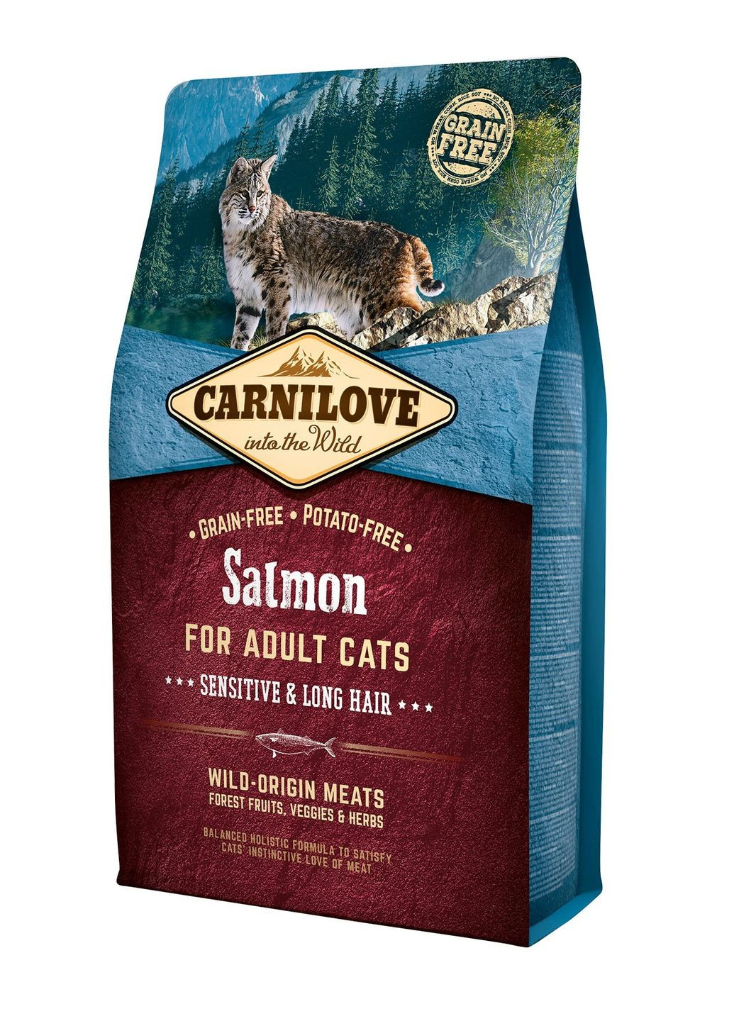 Сухой корм для взрослых кошек с чувствительным пищеварением Salmon Sensitive & Long Hair 400 г Carnilove (307813019)