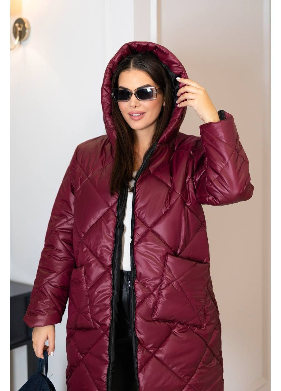 Бордова зимня жіноча зимова куртка з плащової тканини "лаке" куртка-пальто No Brand