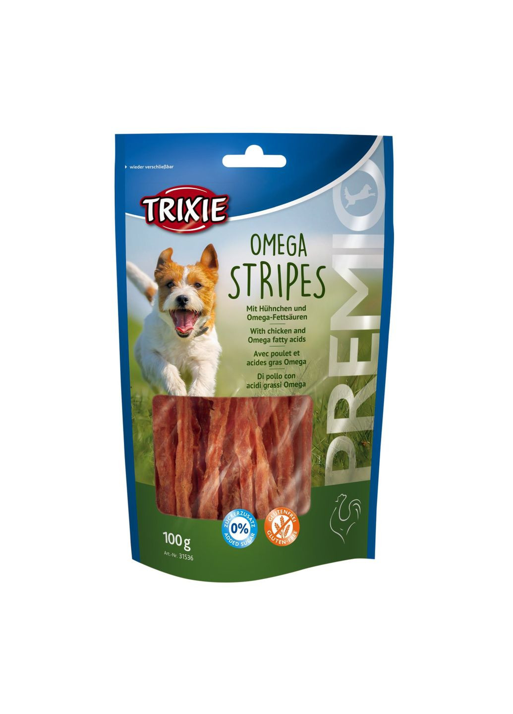 Лакомство для собак 31536 Premio Omega Stripes курица 100 г (4011905315362) Trixie (279571766)