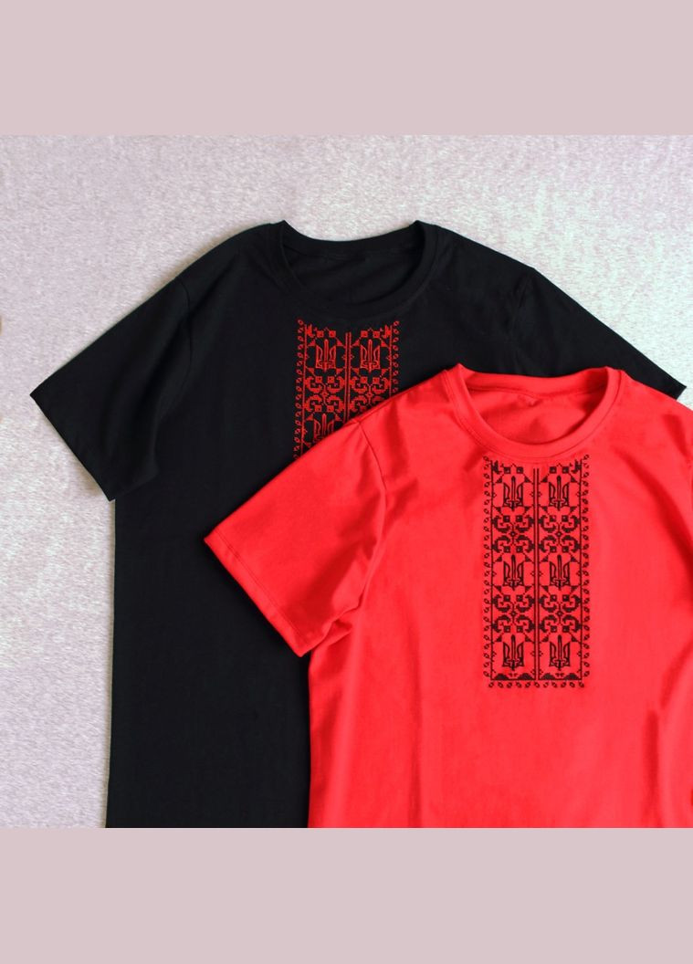 Чорна чоловіча вишита футболка з тризубами Ladan