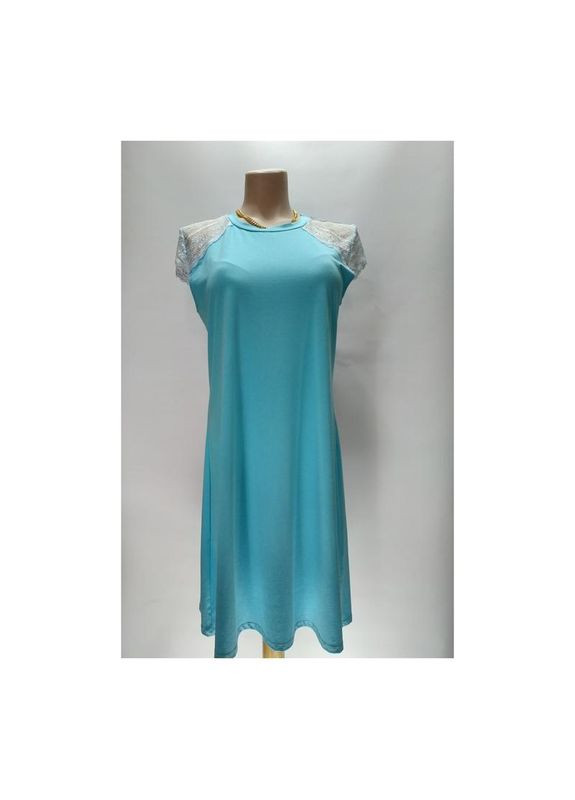 Ночная хлопковая рубашка с гипюром голубая olivia размер 2ХЛ. ХХЛ ELL (368787898)