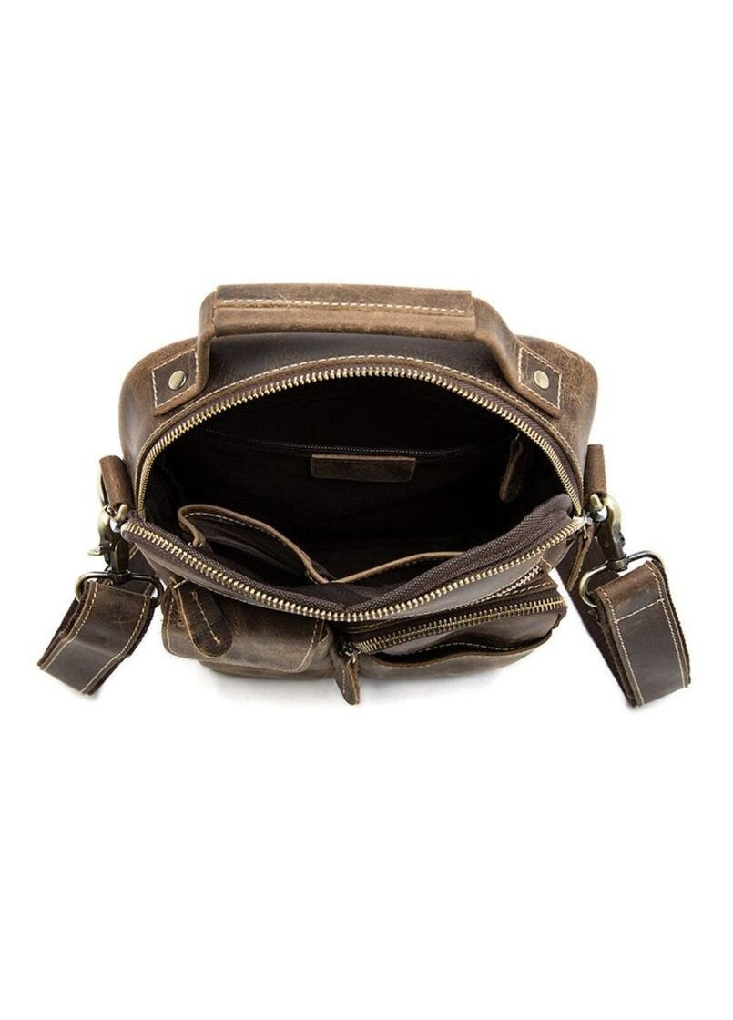 Мужская вертикальная сумка из натуральной кожи с карманами винтажная коричневая (sku_14692) No Brand (328922720)