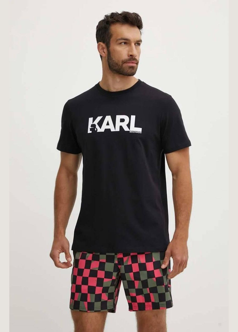 Черная мужская футболка с передним принтом черная с коротким рукавом No Brand