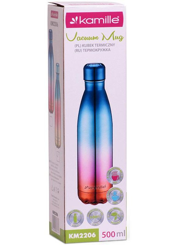 Термос-пляшка 500мл із нержавіючої сталі для гарячих та холодних напоїв термос з вакуумною ізоляцією Kamille (368991165)